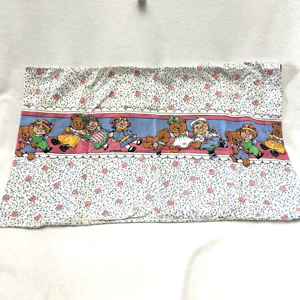 Vintage Franco Standard Pillowcase 20" X 30"‎ Dolls Bears Floral Roses